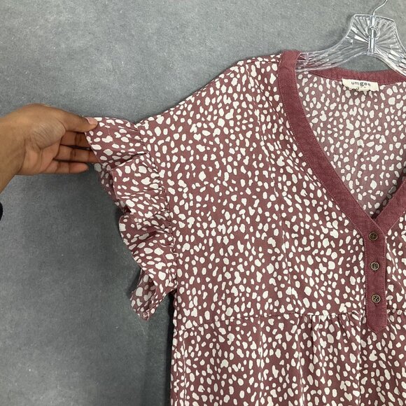 Umgee Dress Women Sz Small Polka Dot Linen Fringe Hem V-Neck Boho Flowy Boho - Picture 6 of 14